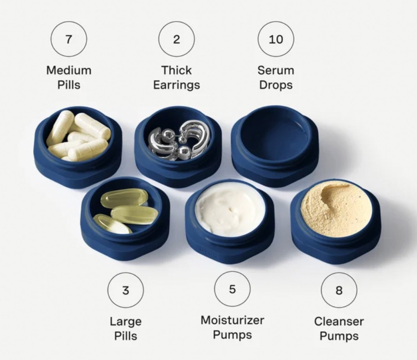 Small holds 0.56 fl oz for products you bring in smaller amounts.